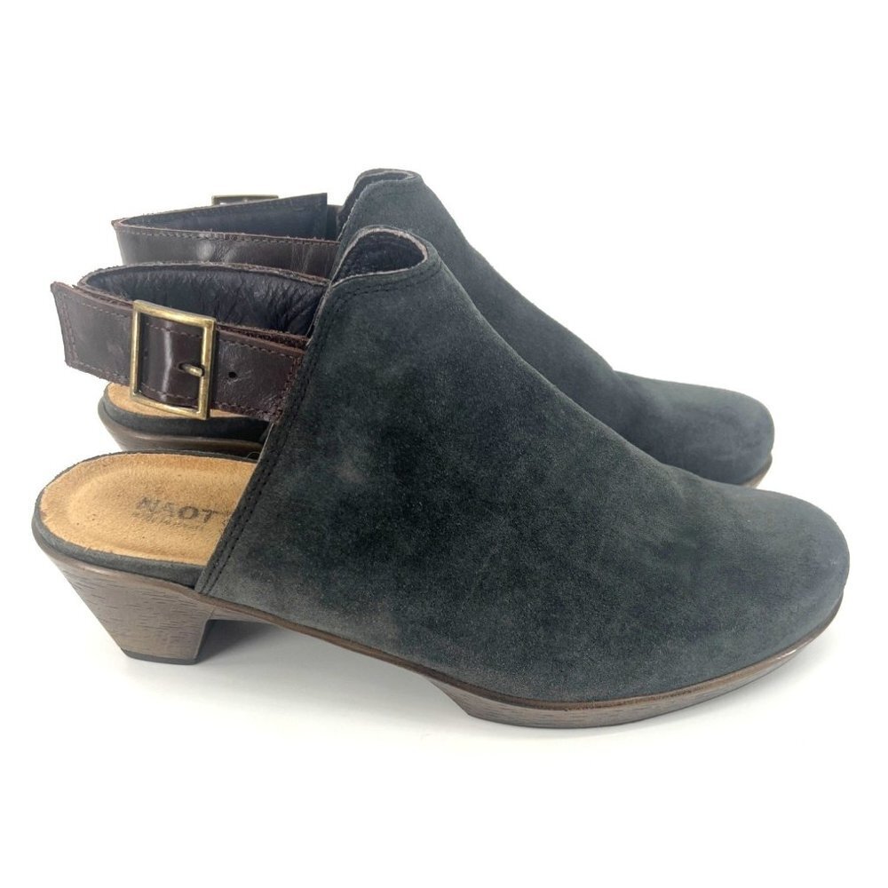 Naot Womens Suede Upgrade Clogs Size 41 US 10 Grey Faux Buckle Hook & Loop